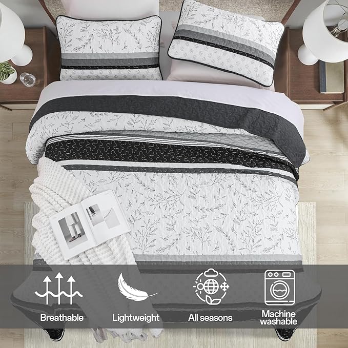 Quilt Set Queen Size, 3 Piece Soft Lightweight Microfiber Quilt Bedding Set - Image 3