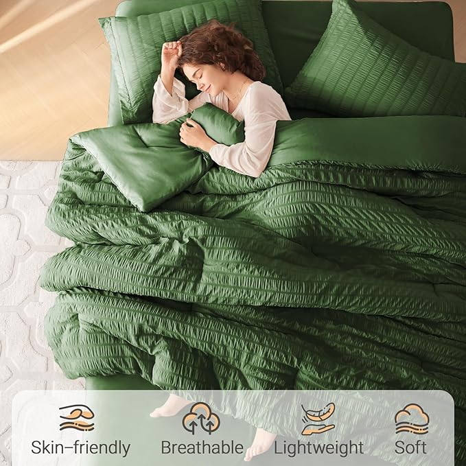 MUXHOMO 5 Pieces Twin Comforter Set, Seersucker Bed in a Bag Twin Size - Image 2