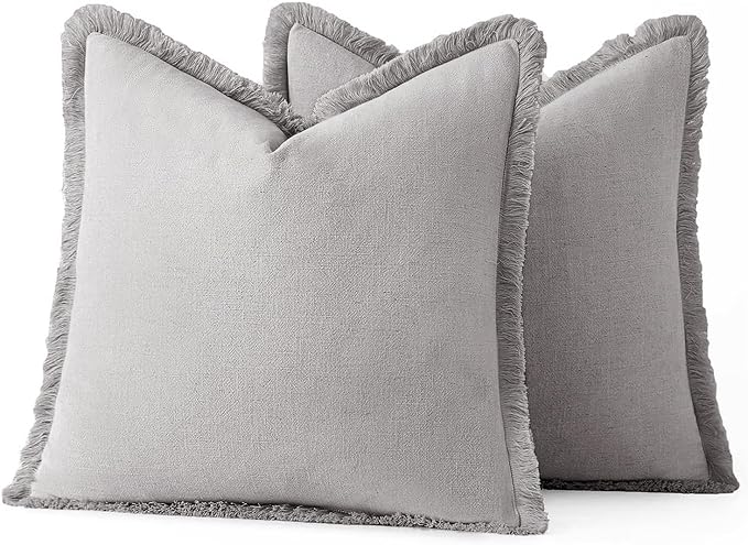 MIULEE Decorative Throw Pillow Covers Neutral Linen Fringe Throw Pillows Set of - Image 6