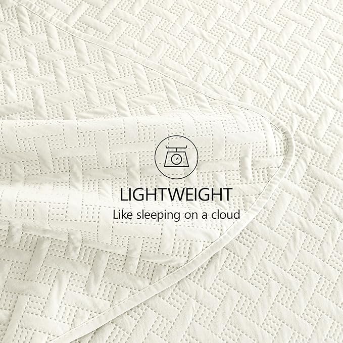FLYMME Twin Quilt Set, Lightweight Cream Bedspreads, Basket Weave Pattern - Image 6