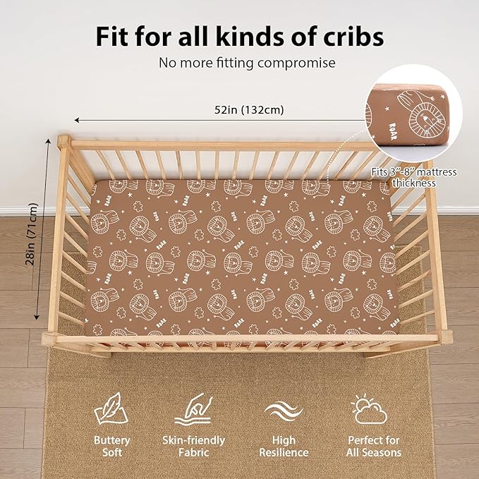 Baby Crib Sheets for Boys and Girls, 3 Pack Fitted Toddler Bed Sheets Neutral - Image 3