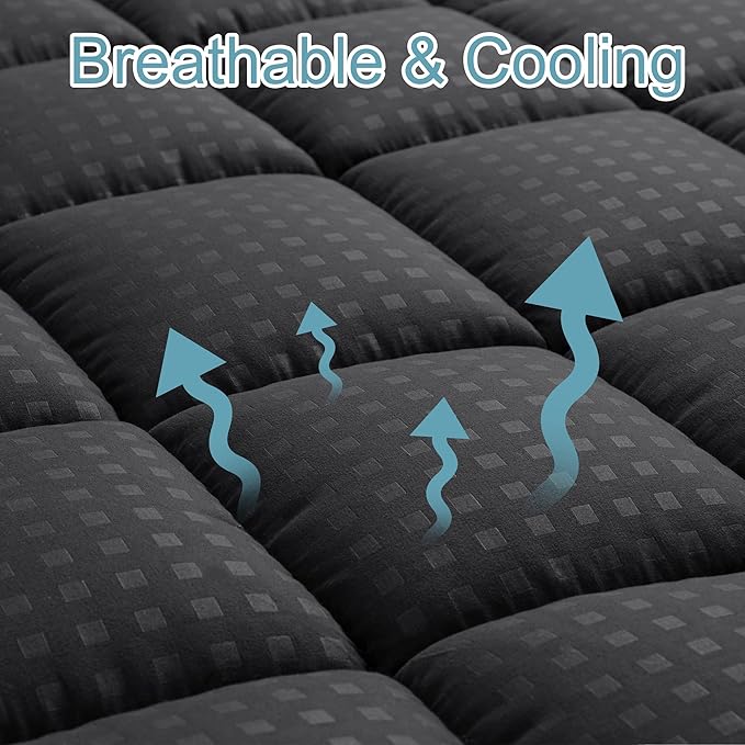 HYLEORY King Mattress Pad Quilted Fitted Mattress Protector Cooling Pillow Top - Image 2