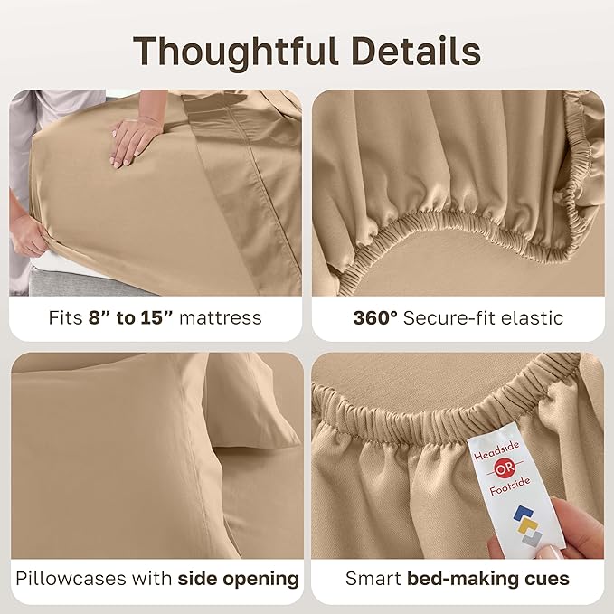 California Design Den 100% Cotton Split King Sheets, 600 Thread Count Sateen - Image 6