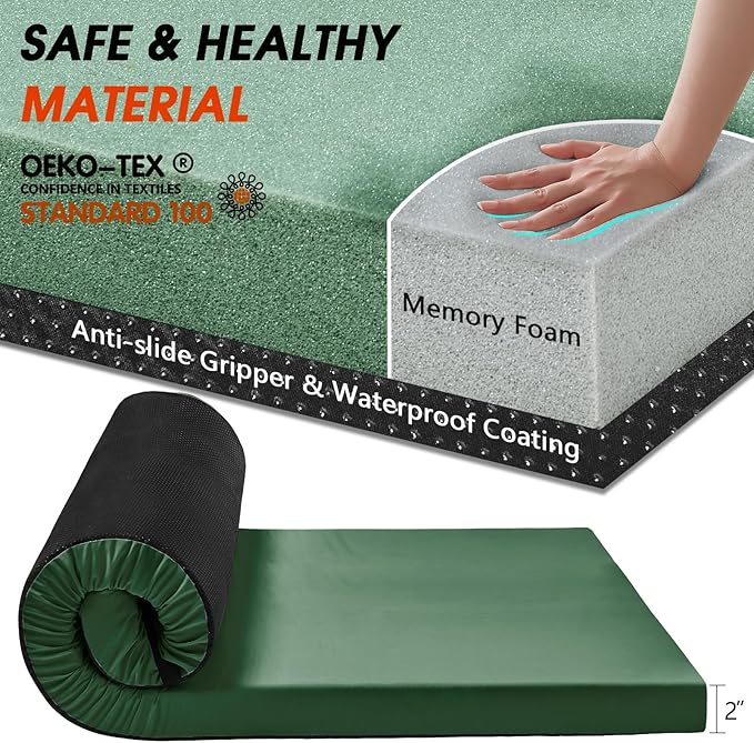 CYMULA Camping Cot Mattress 2in Memory Foam Sleeping Pad, Soft Warm Non-Slip - Image 6