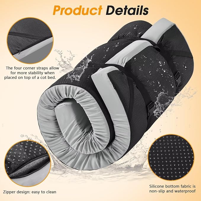 CYMULA Camping Cot Mattress 2in Memory Foam Sleeping Pad, Soft Warm Non-Slip - Image 4