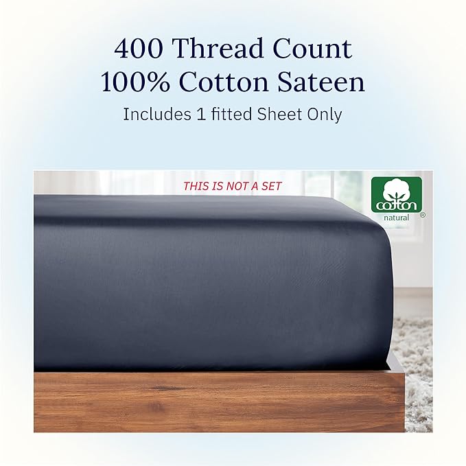 California Design Den King Size Cotton Fitted Sheet, Deep Pocket 400 Thread - Image 3