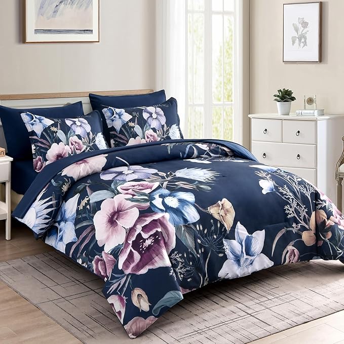 Luxudecor Floral Comforter Set Queen Size 7 Piece, Elegant Floral Comforter - Image 2