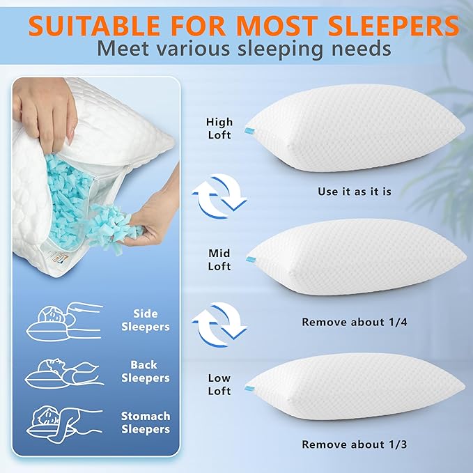 UYWO Cooling Pillows Standard Size Set of 2, Memory Foam Pillows - Image 6