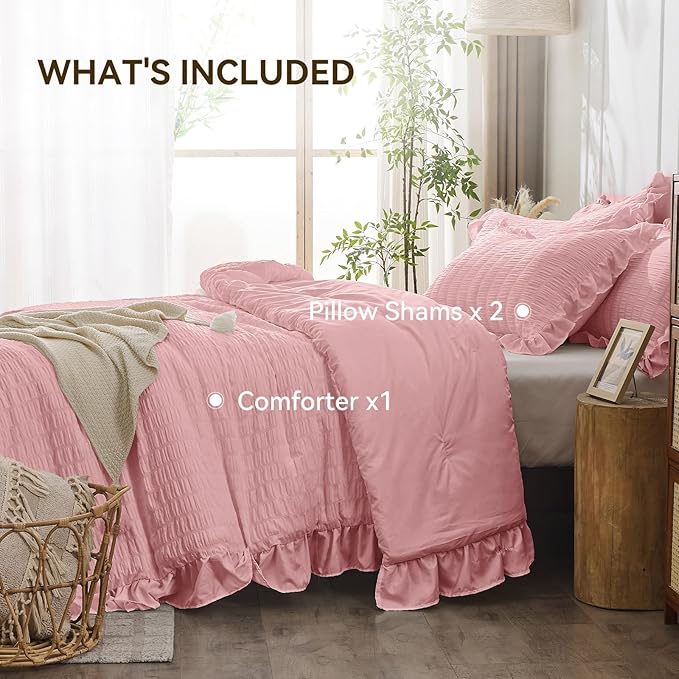 JOLLYVOGUE Pink Seersucker Queen Comforter Set, 3 Pieces Bed in a Bag Comforter - Image 5