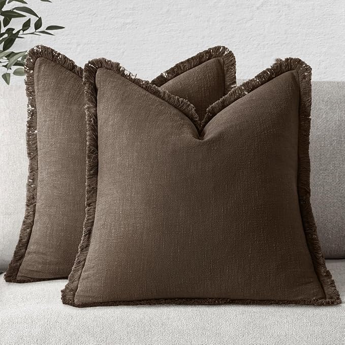 MIULEE Decorative Throw Pillow Covers Neutral Linen Fringe Throw Pillows Set of by MIULEE