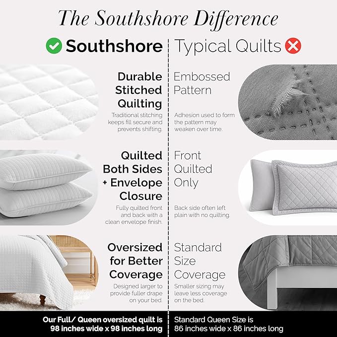 Southshore Fine Living, Inc. White Queen Quilt Bedding Set, Dual Fit Luxury - Image 5