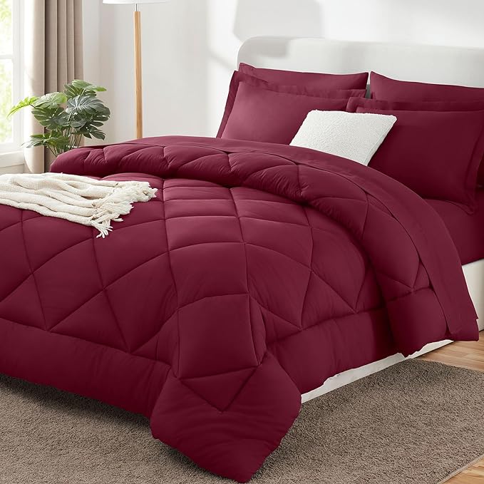 CozyLux Queen Comforter Set Burgundy by CozyLux