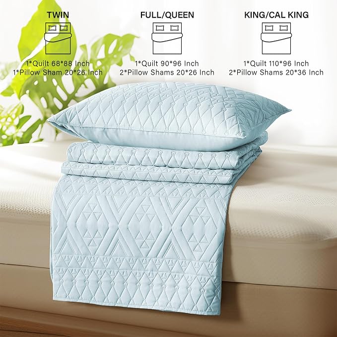 akkialla Twin Size Quilt Bedding Set, Sky Blue Lightweight Microfiber Soft - Image 6