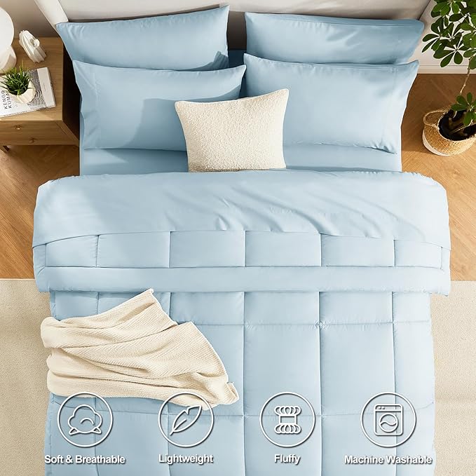CozyLux Twin XL Comforter Set Light Blue, 5 Pieces Twin Extra Long Bed in a Bag - Image 2