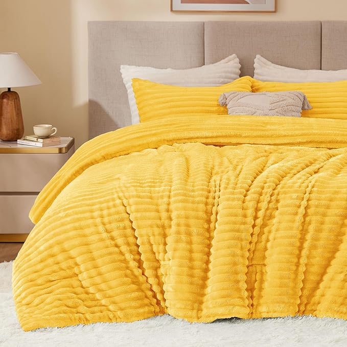 BEDELITE Fleece Twin Comforter Set -Super Soft & Warm Fluffy Bright Yellow by BEDELITE