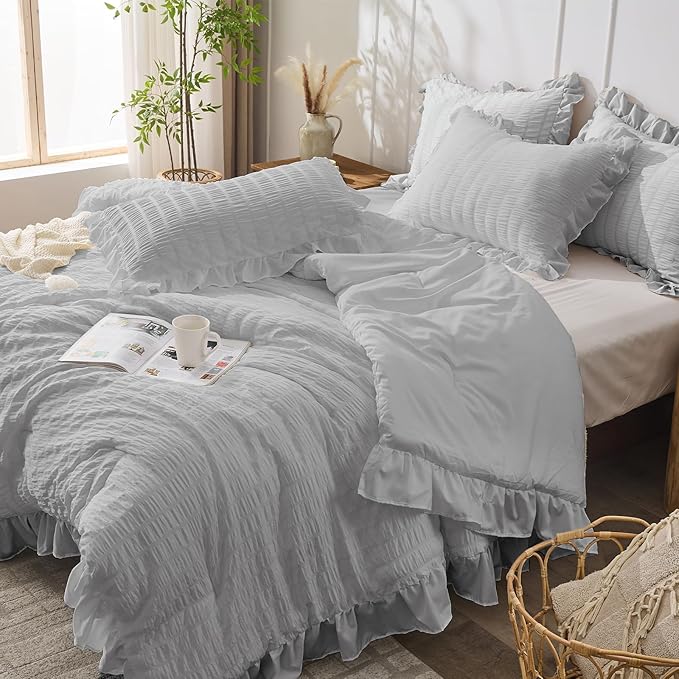 JOLLYVOGUE Light Grey Comforter Full Size, 3 Pieces Seersucker Lightweight Full - Image 8