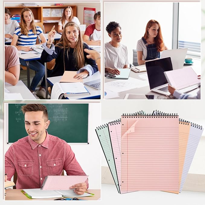10 Packs 8.5" x 11" Top Spiral Notebook with 3 Hole Punched Legal Pads College Ruled Notepad 50 Sheets Hard Cardboard Paper Wirebound Notepad for Office School Business (Light Colors)-DeskoryOffice