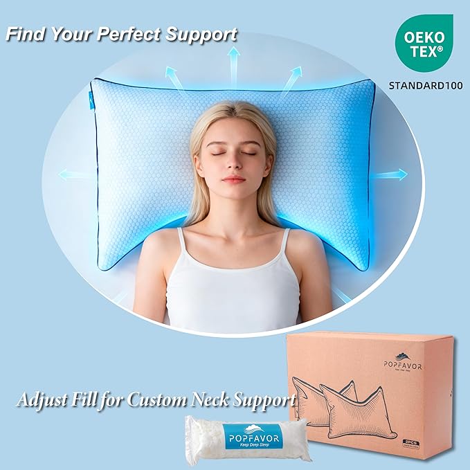 Cooling Pillow Queen Size, Shredded Memory Foam Adjustable Loft, Slow Rebound - Image 5