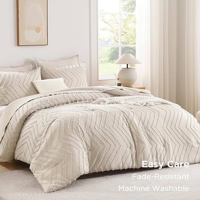 Andency Oversized Super King Plus Comforter Set 128x120 Beige, Extra Large King - Image 3
