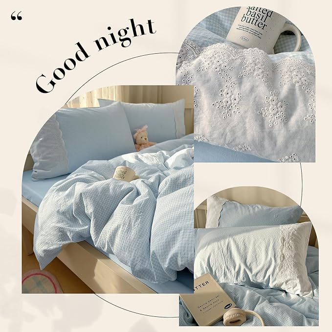 mixinni Blue Gingham Duvet Cover Queen Size - Image 5