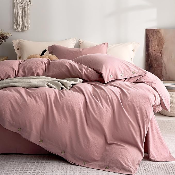 JELLYMONI 100% Washed Cotton Duvet Cover Twin – Soft, Breathable Linen-Look by JELLYMONI