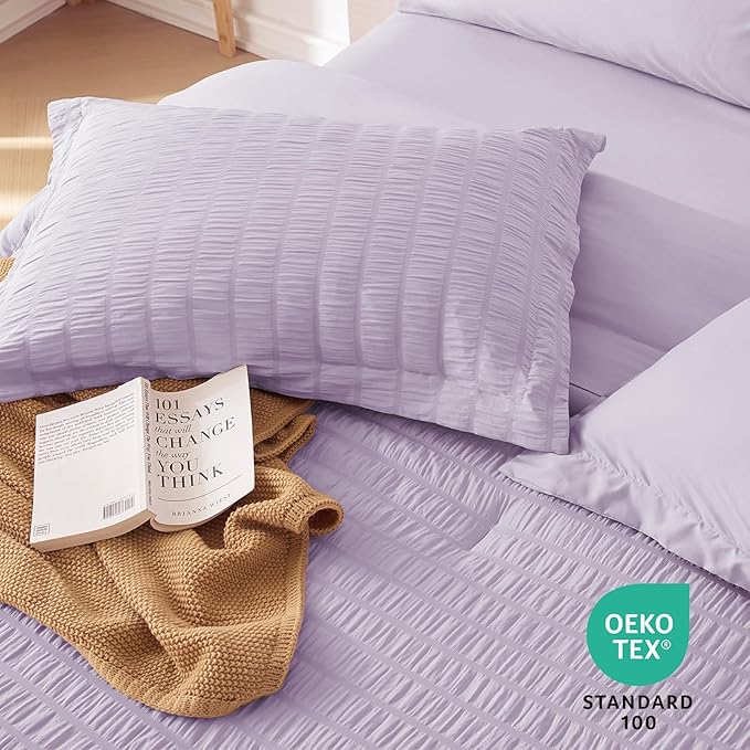 MUXHOMO 7 Pieces Full Comforter Set, Seersucker Bed in a Bag Full Size - Image 9