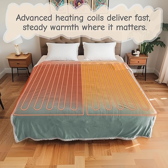 Electric Heated Blanket Queen Size 84"x90", Soft Flannel - Image 2