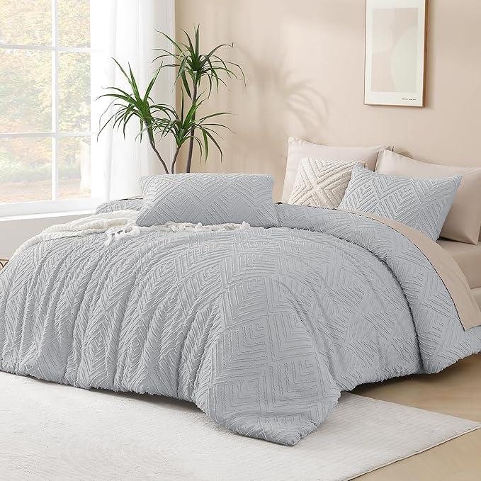 Andency Light Grey California King Comforter Set, 3 Pieces Boho Tufted Cal King by Andency