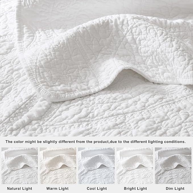 palassio White Paisley 100% Cotton Quilt King Size Bedding Sets - Image 6