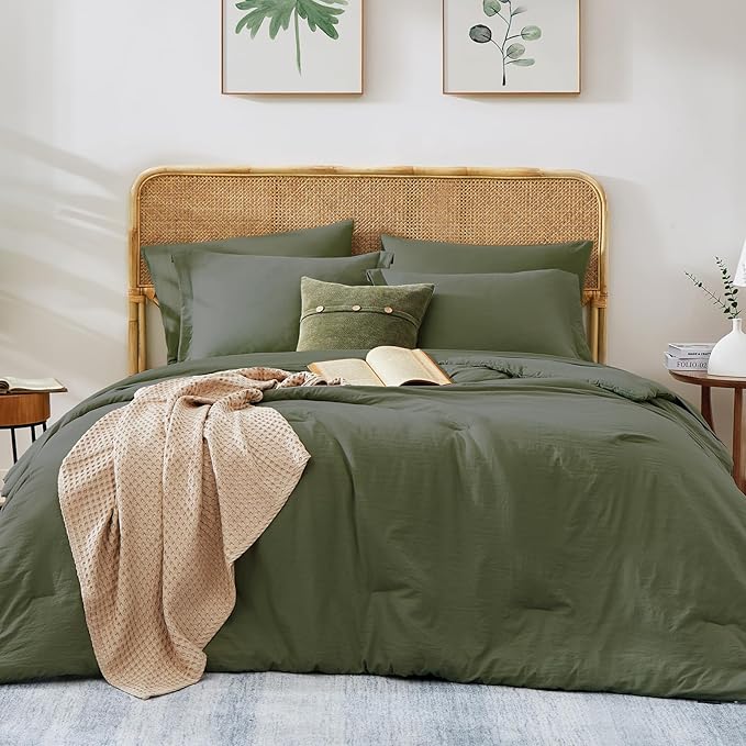 WRENSONGE Super King Plus Comforter Set- 7 Pieces Soft Olive Green Bed in a Bag - Image 2