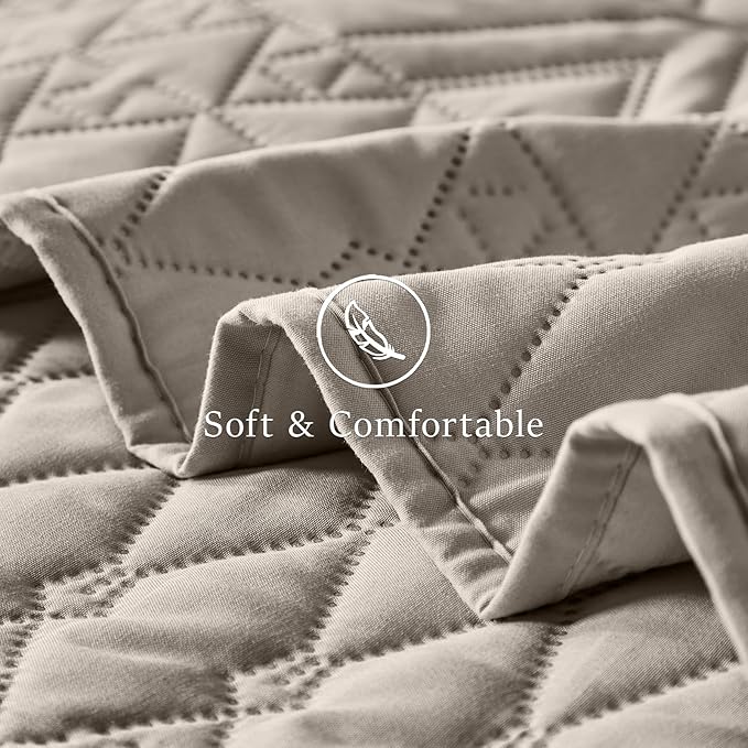 akkialla Full/Queen Quilt Set, Taupe Lightweight Microfiber Bedspread Coverlet - Image 6