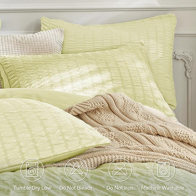 JELLYMONI Light Yellow Duvet Cover Twin Size, Soft Breathable Seersucker Duvet - Image 4