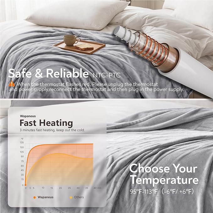 Wapaneus Foot Pocket Heated Blanket Electric Throw - Image 4