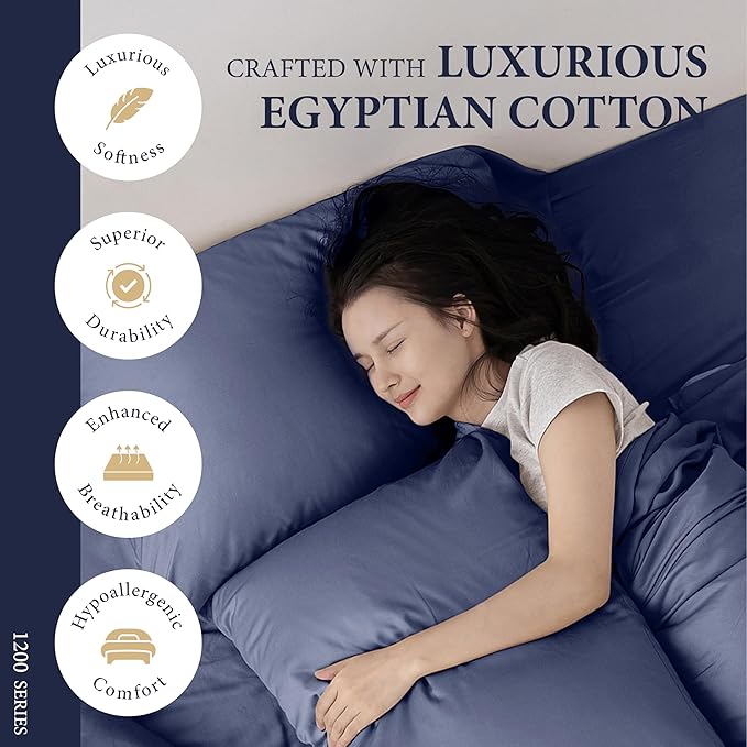 100% Egyptian Cotton Pillow Cases King Size Set of 2 - Image 2