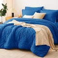 CozyLux Queen Comforter Set Classic Blue Seersucker 7 Pieces Bed in a Bag Queen by CozyLux