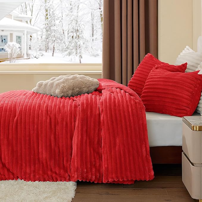 BEDELITE Fleece Queen Comforter Set -Super Soft & Warm Fluffy Red Bedding - Image 4