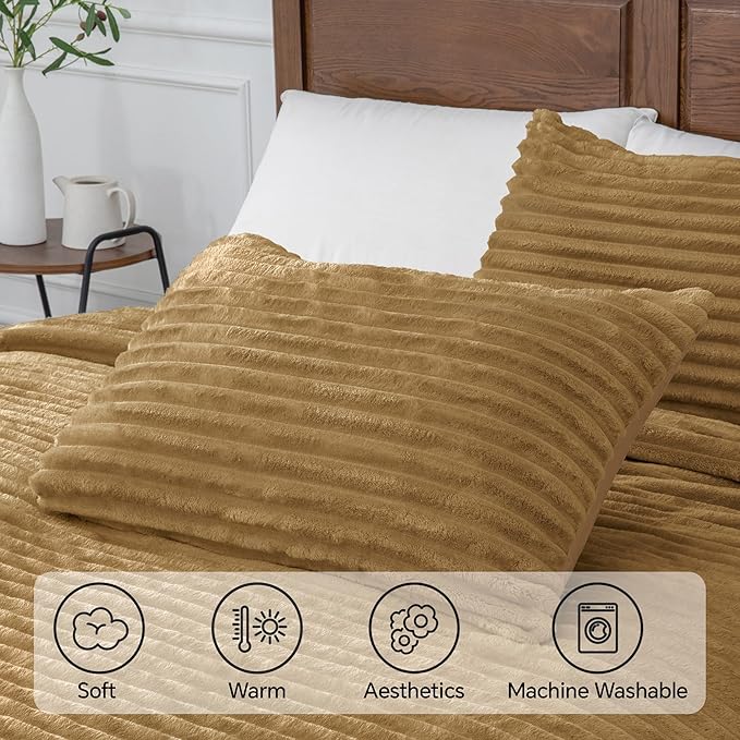 BEDELITE Fleece California King Comforter Set -Super Soft & Warm Fluffy Brown - Image 5
