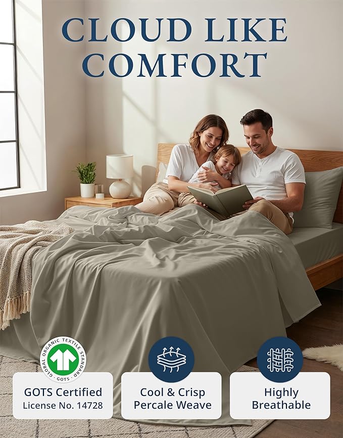 LANE LINEN 100% Organic Cotton King Sheet Set, Soft & Comfy Percale Eco - Image 2