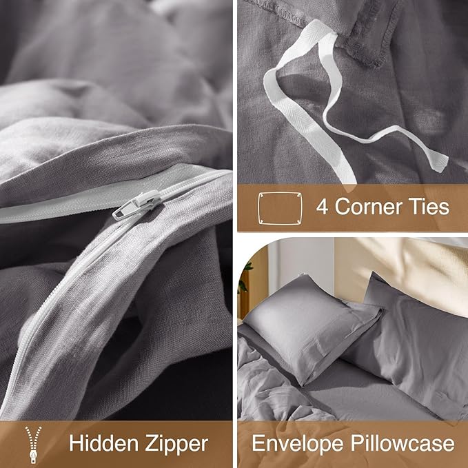 SONORO KATE 100% French Linen Duvet Cover King Size, Soft Breathable - Image 7