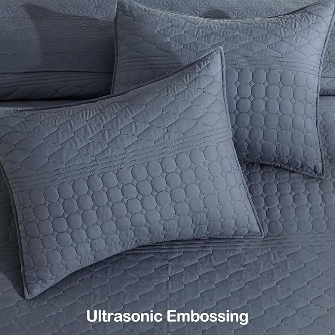 HORIMOTE HOME Steel Blue Twin Size Quilt Set - Image 6
