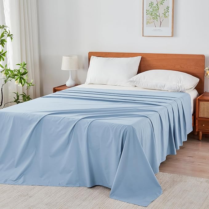 California King Size Flat Sheet 2 Pack, 100% Cotton Percale Flat Bed Sheet - Image 8