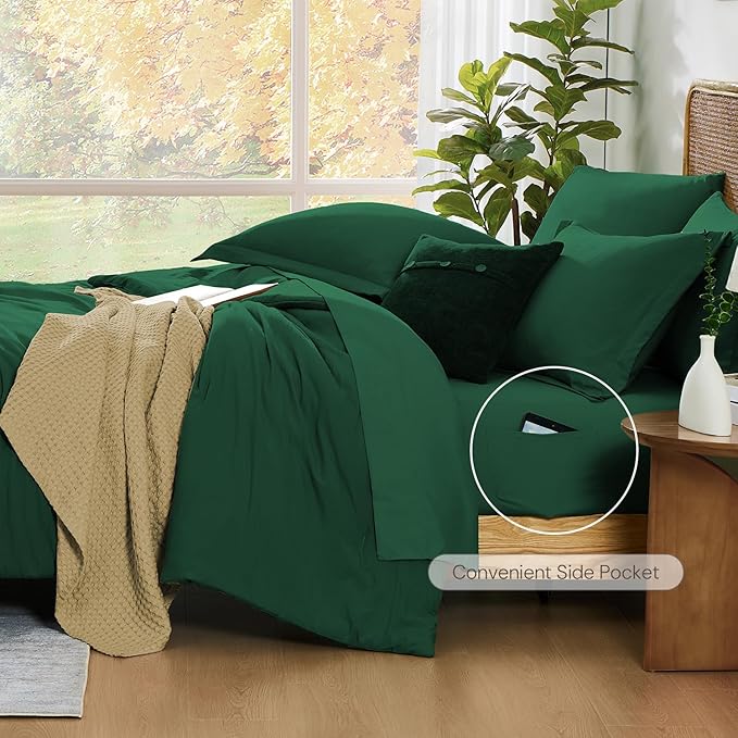 WRENSONGE Full Size Comforter Sets, 7 Pieces Emerald Green Bed in a Bag - Image 5