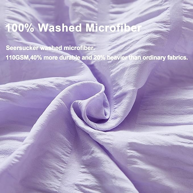 AveLom Lavender Purple Seersucker Duvet Cover Set Queen, 3 Pieces, Ultra Soft - Image 3