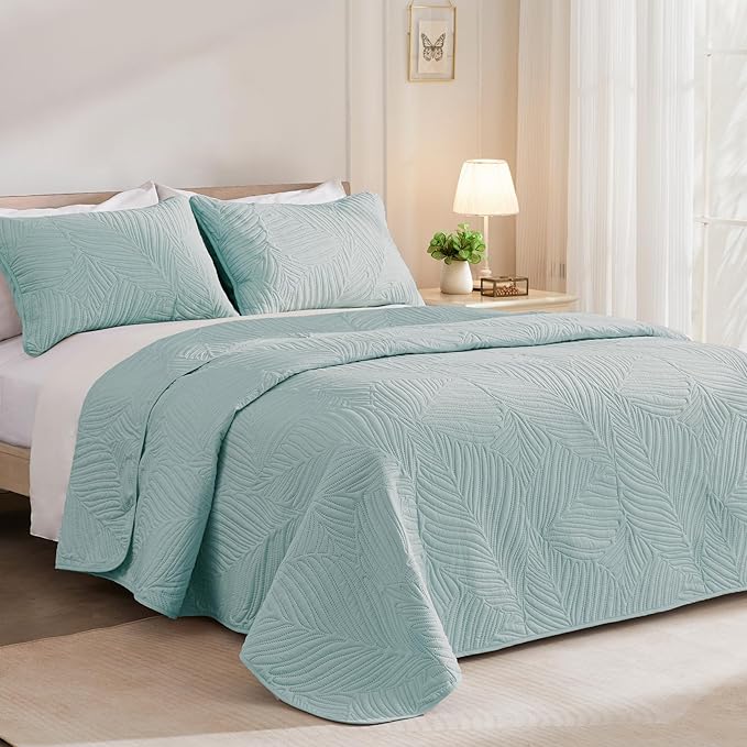Exclusivo Mezcla Twin Quilt Bedding Set, Lightweight Aqua Blue Quilts Twin Size - Image 2