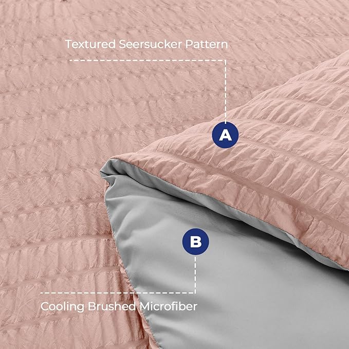 HYMOKEGE Rose Gold/Light Grey Duvet Cover Queen Size, Ultra Soft 3-Piece - Image 3