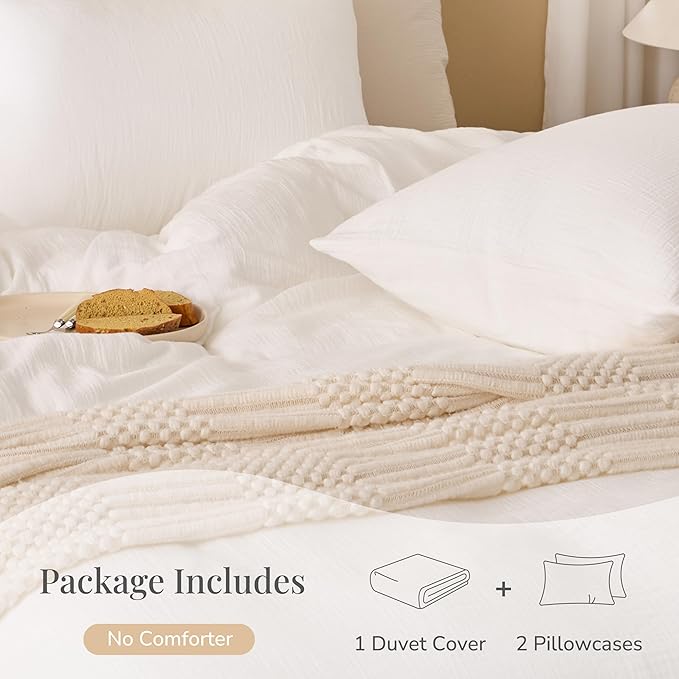 Off White Duvet Cover Queen Size, 100% Sandwashed Cotton Soft Queen Duvet Cover - Image 4