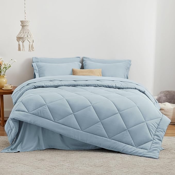 Love's cabin California King Comforter Set Light Blue, 7 Pieces California King - Image 2