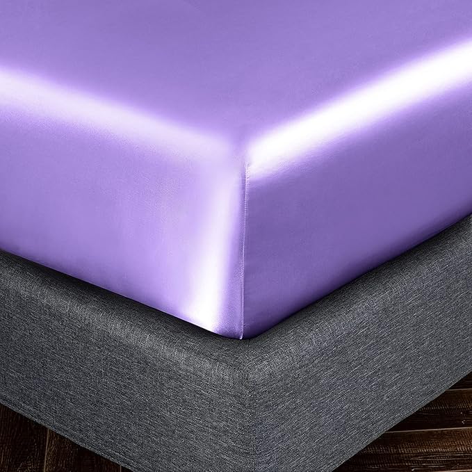 Homiest Lavender Satin Fitted Sheet Queen Size, Deep Pocket, Luxury & Ultra - Image 3