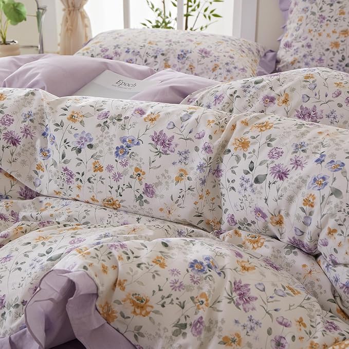 mixinni Floral Duvet Cover Set Queen Size, 100% Cotton 3-Piece Bedding Set - Image 7