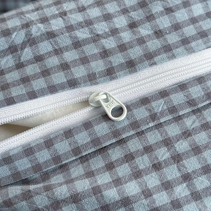 PinkMemory Blue Gingham Duvet Cover Bedding Set King 100% Washed Cotton Blue - Image 6